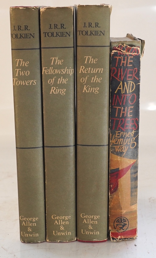 Tolkien, J.R.R. - The Lord of the Rings. 2nd edition, 6th impression, 3 vols. text map and 3 folded maps (all with outline colour); publisher's cloth and d/wrappers. 1971; sold with: Hemingway, Ernest - Across the River